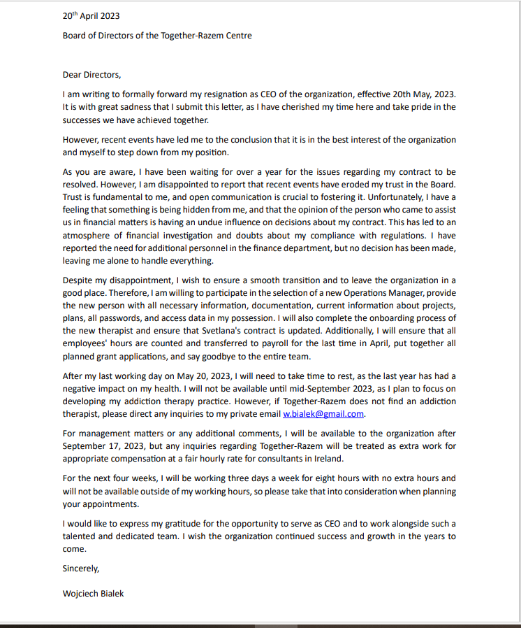resignation letter